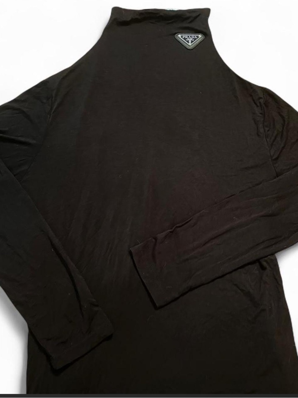 Prada Black Long Sleeve Turtleneck Shirt with Logo Patch